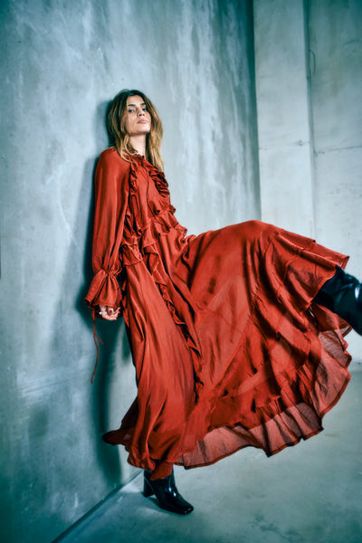 CMNORMA - LONG DRESS WITH RUFFLES IN RED