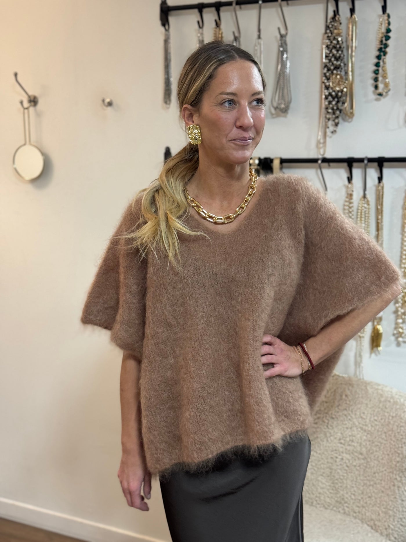 Roro mohair v-ring Camel väst - 23613