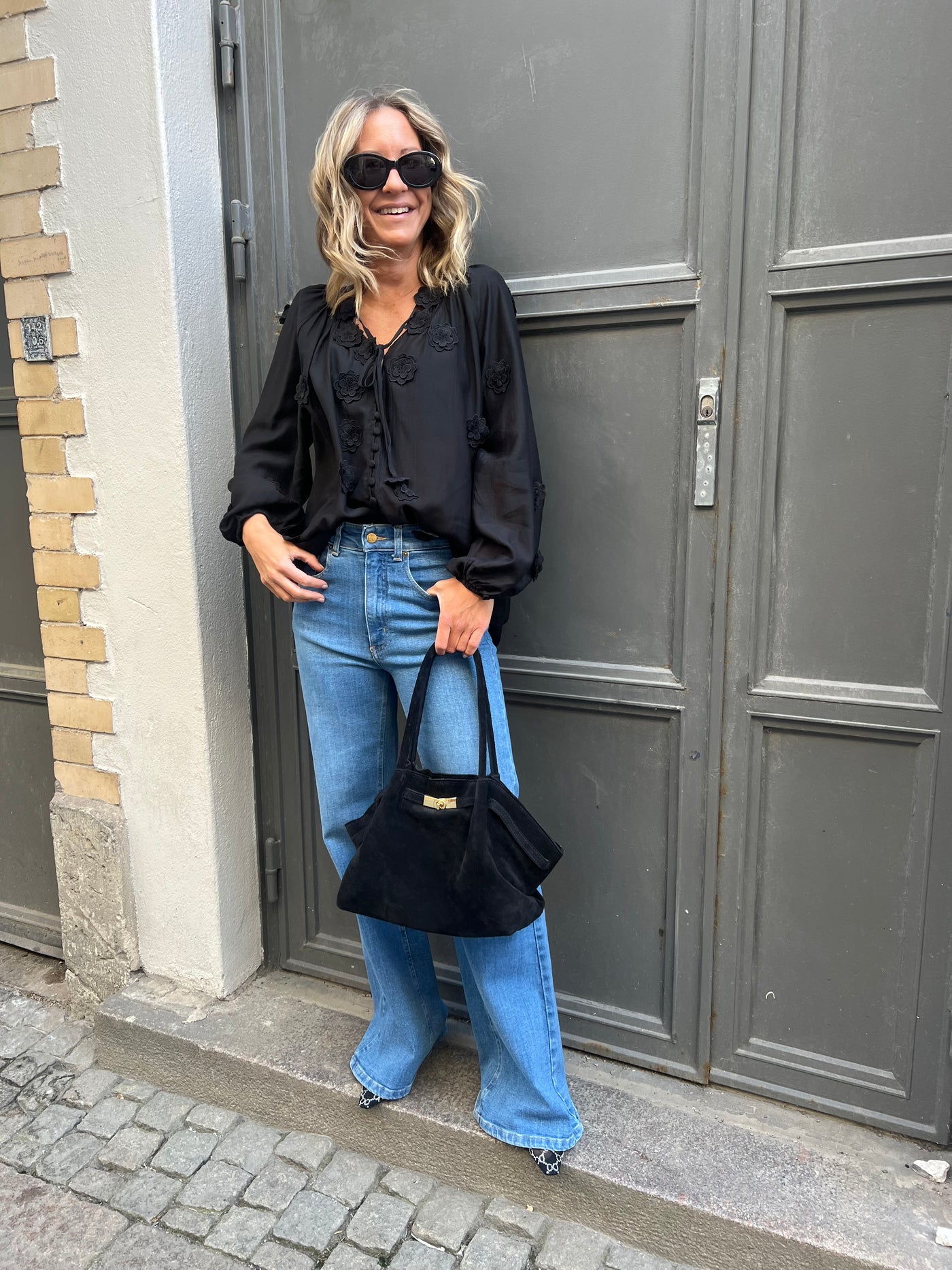 Boho fleur blouse black