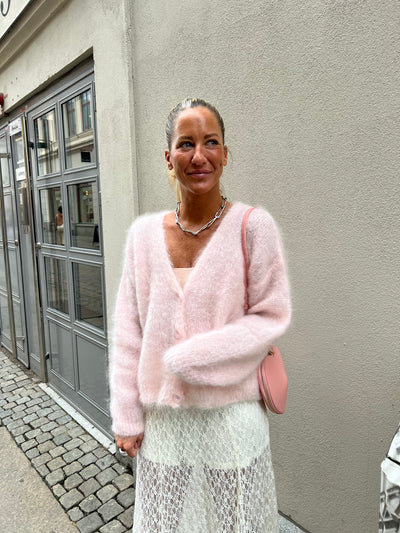 Roro mohair kofta new v hals baby pink 23356