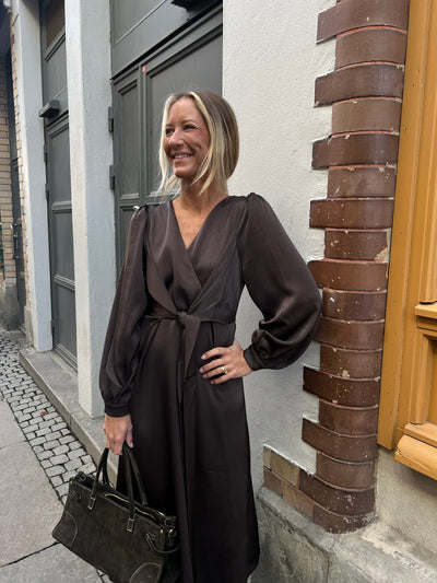 Rimini heavy sateen dress dark brown