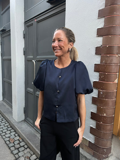 AISA DULL SATIN BLOUSE NAVY