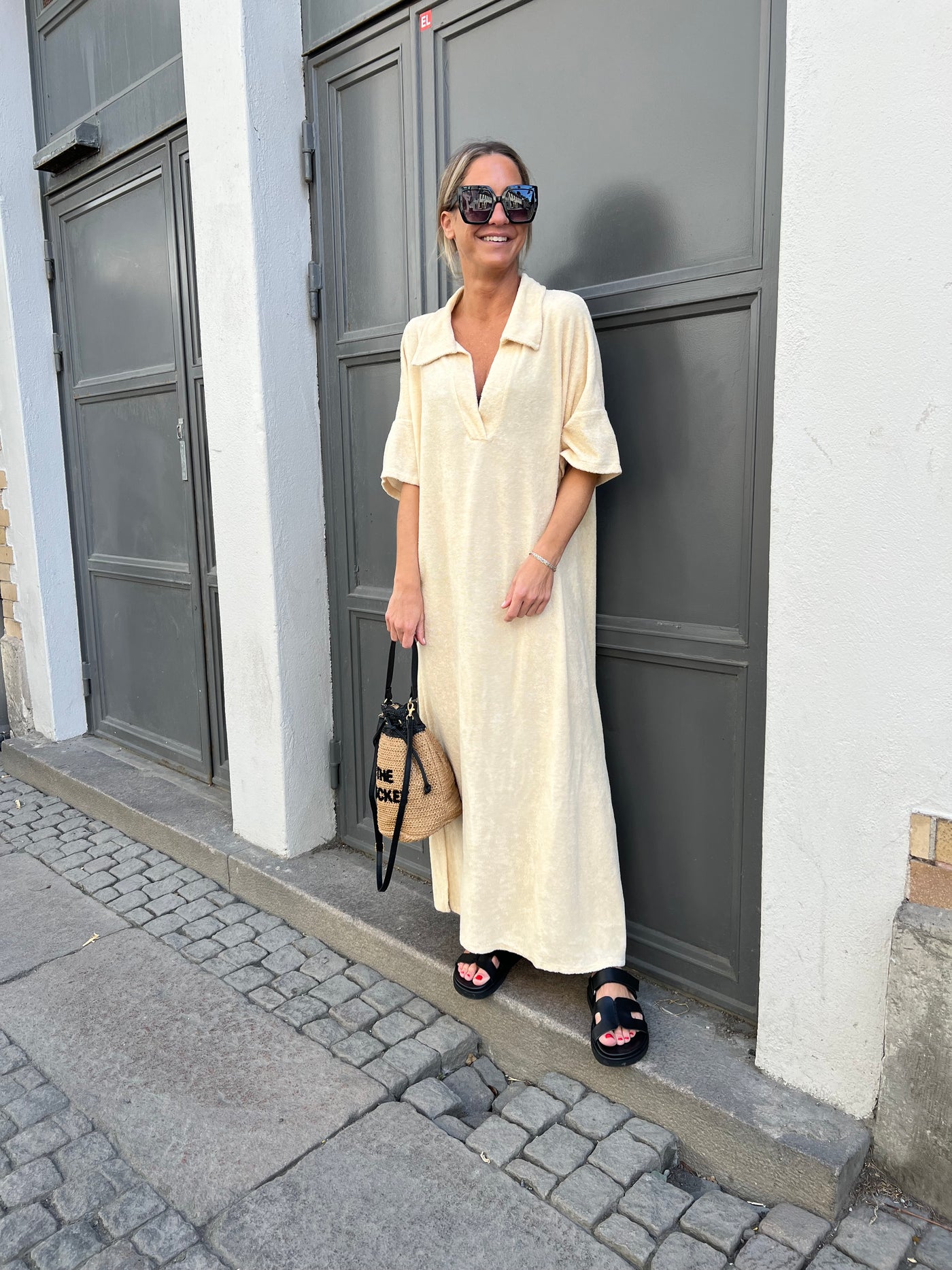 Frotté dress ljusbeige
