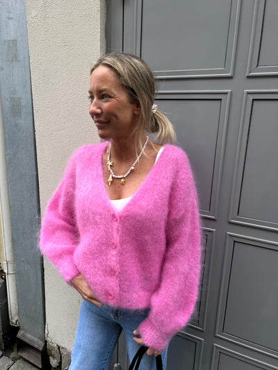 Roro mohair kofta new v hals cerise - 23356