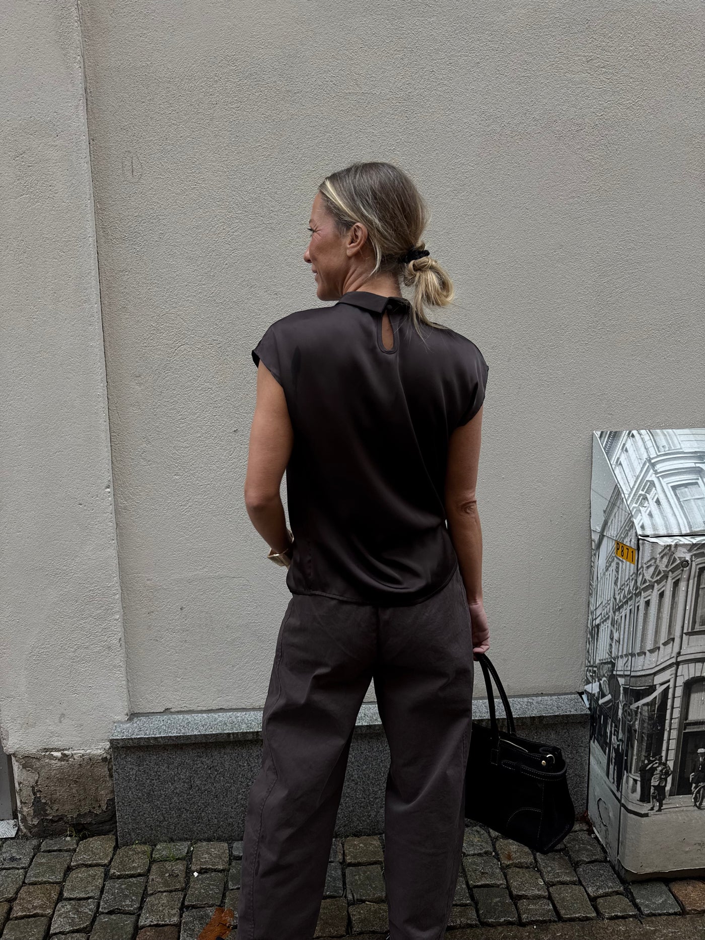 Fleur Drapy Satin Blouse Brown