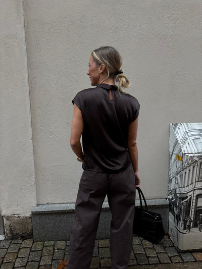 Fleur Drapy Satin Blouse Brown