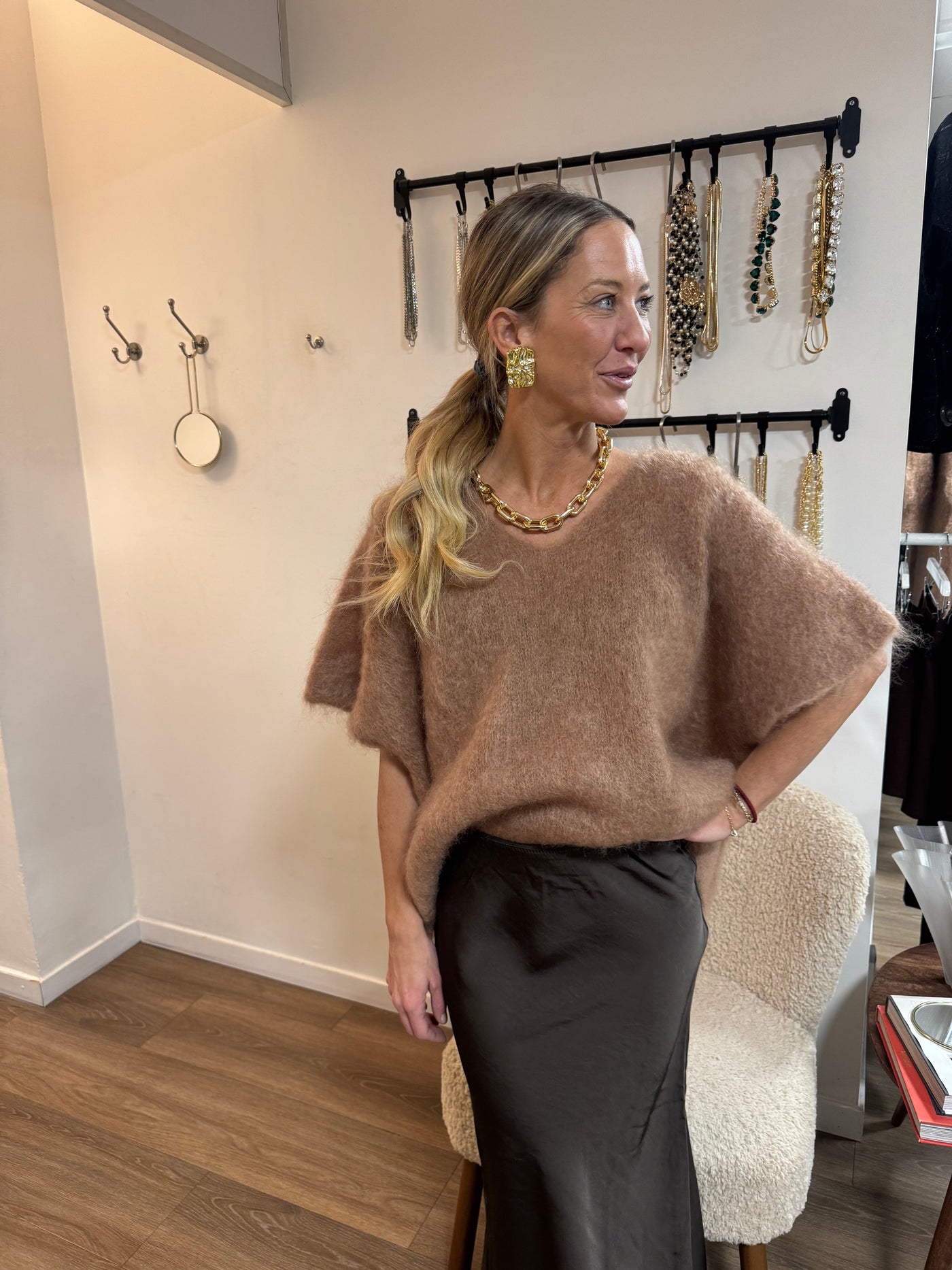 Roro mohair v-ring Camel väst - 23613