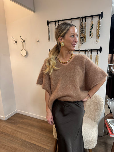Roro mohair v-ring Camel väst - 23613