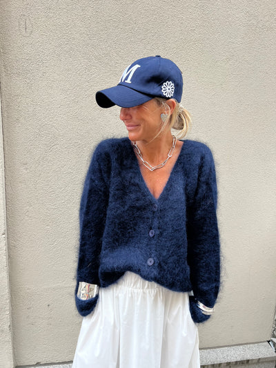 Roro mohair kofta new v hals Navy- 23356