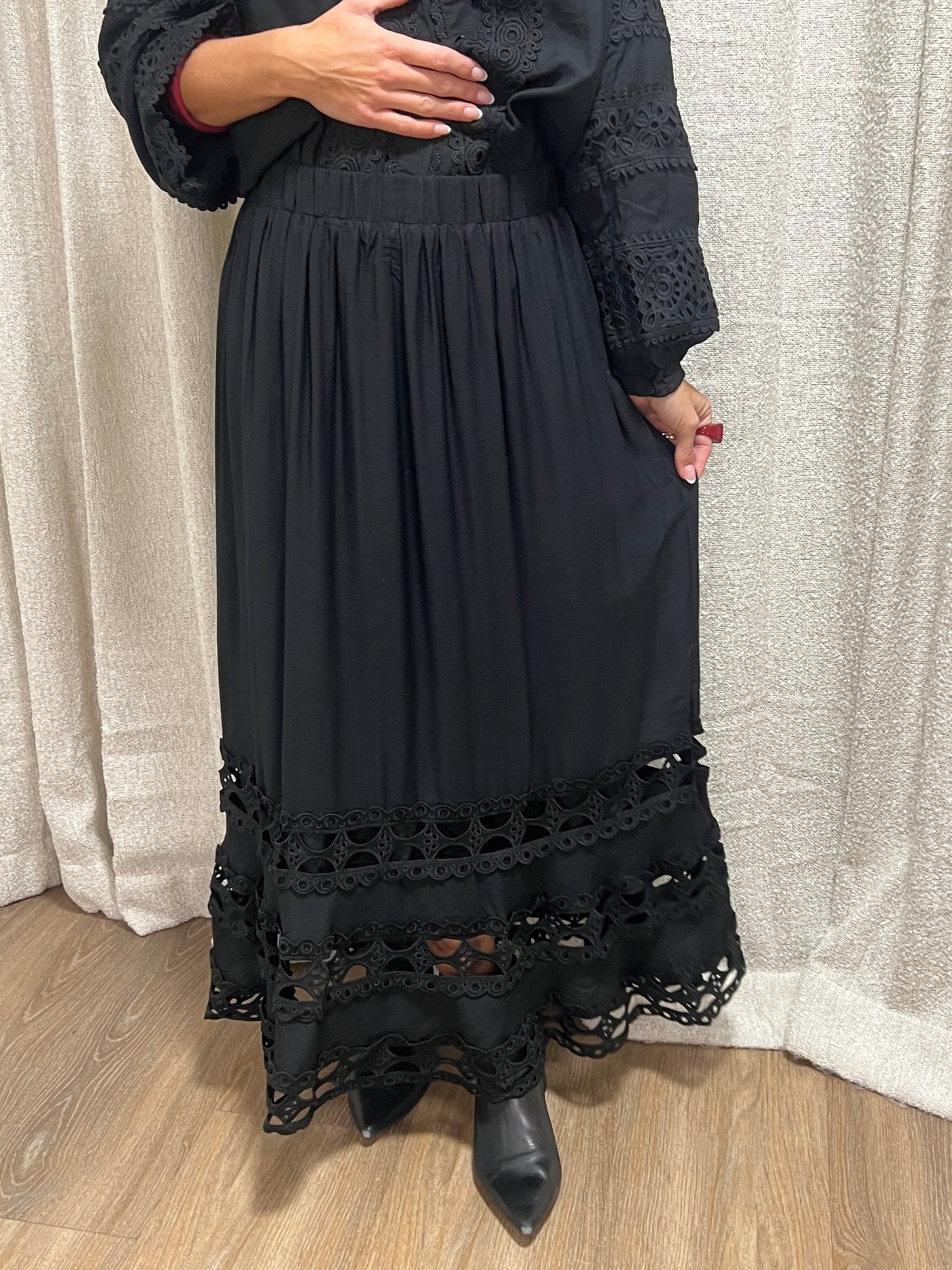 lace long skirt black 7521