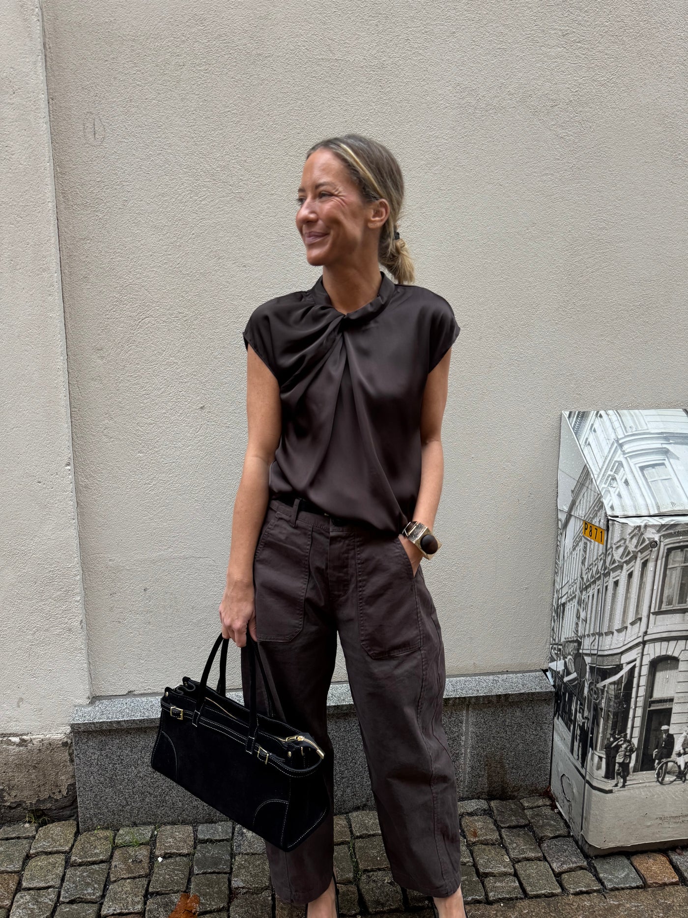 Fleur Drapy Satin Blouse Brown