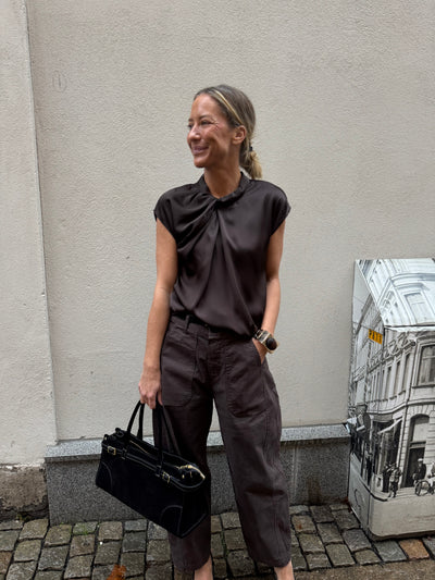 Fleur Drapy Satin Blouse Brown