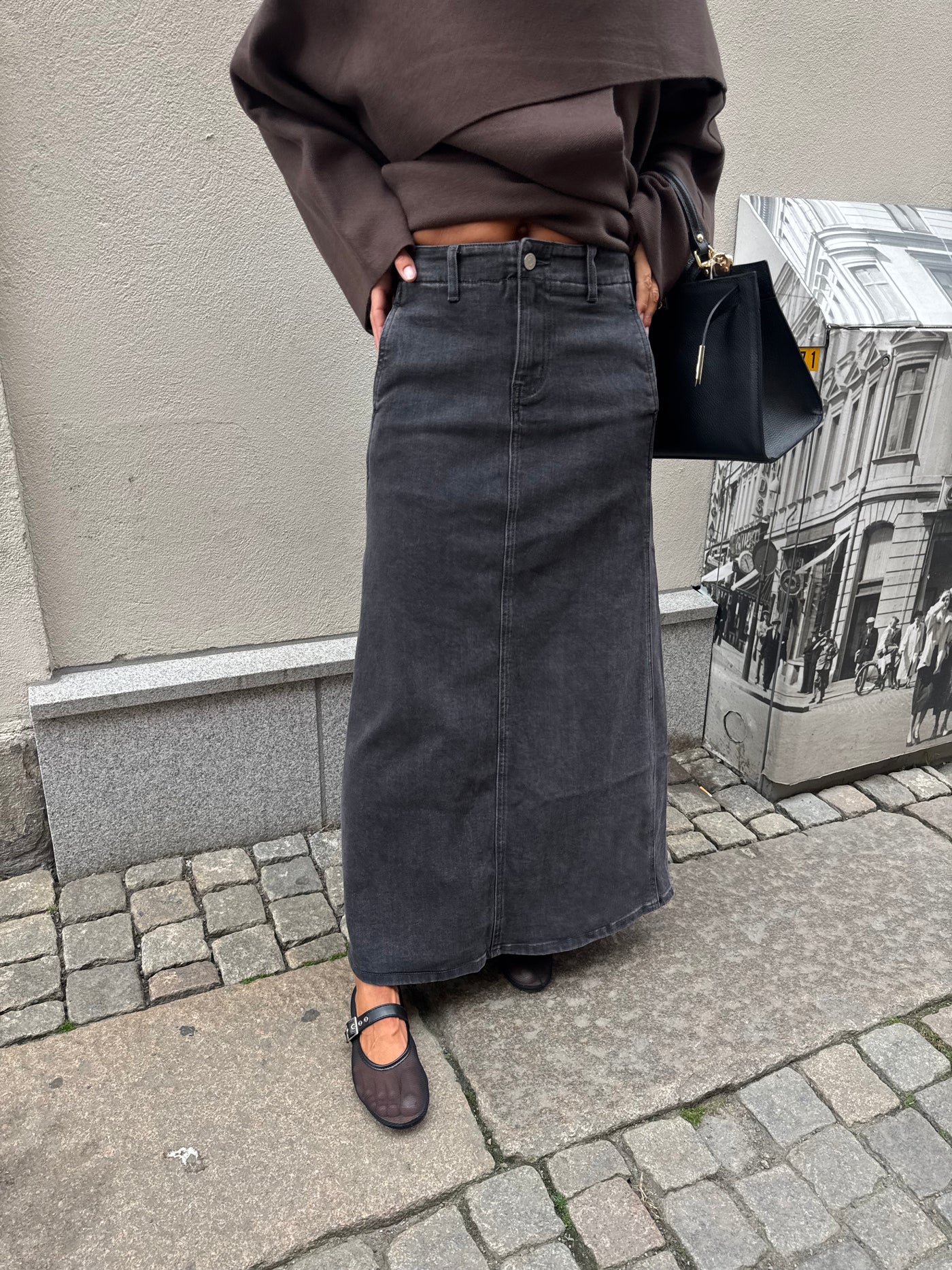 Denim Long maxi Skirt Grey