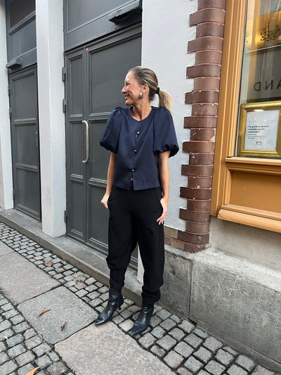 AISA DULL SATIN BLOUSE NAVY