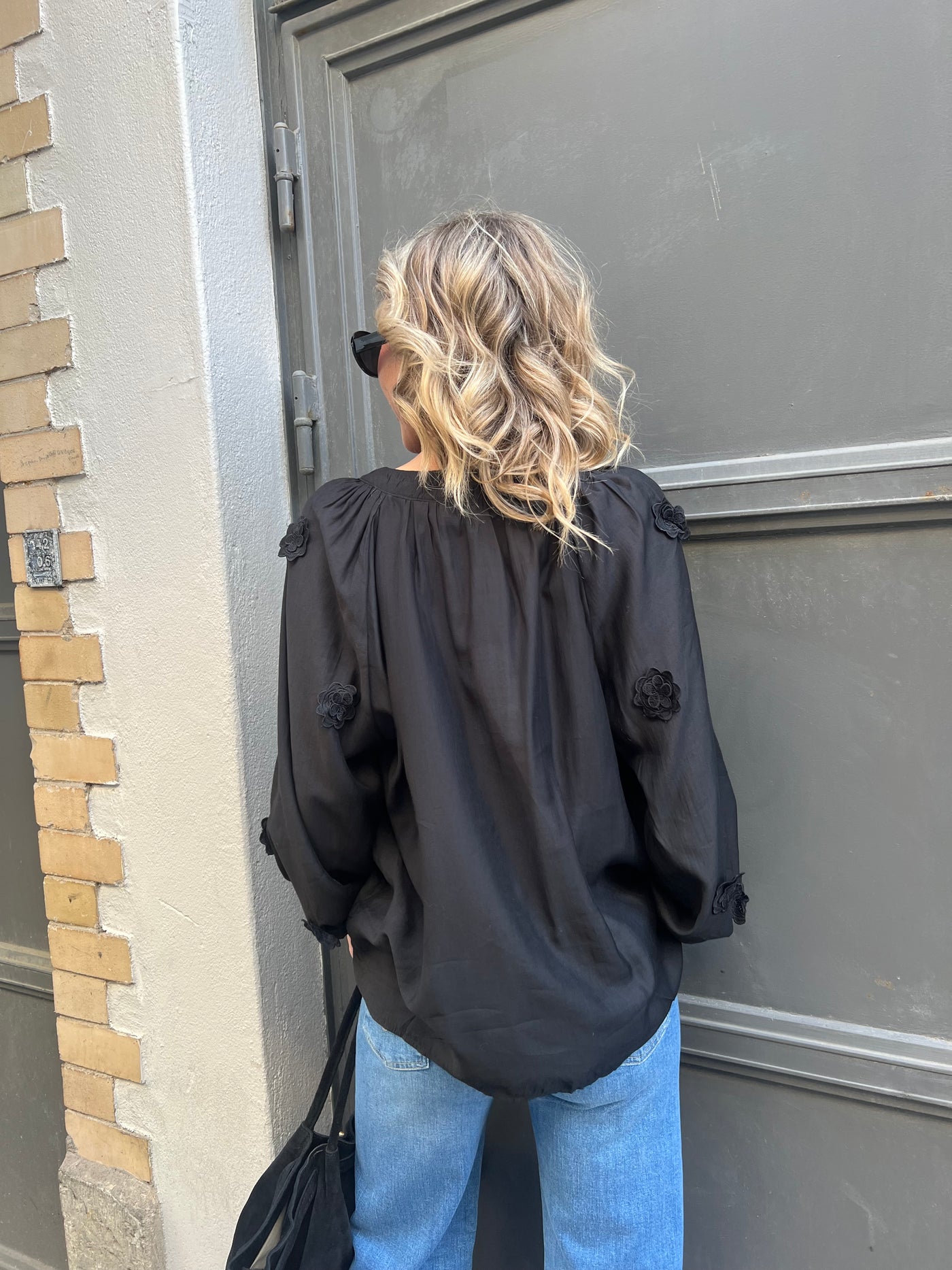 Boho fleur blouse black
