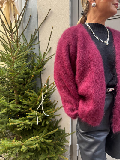 Roro mohair kofta Kort Vinröd - 22023