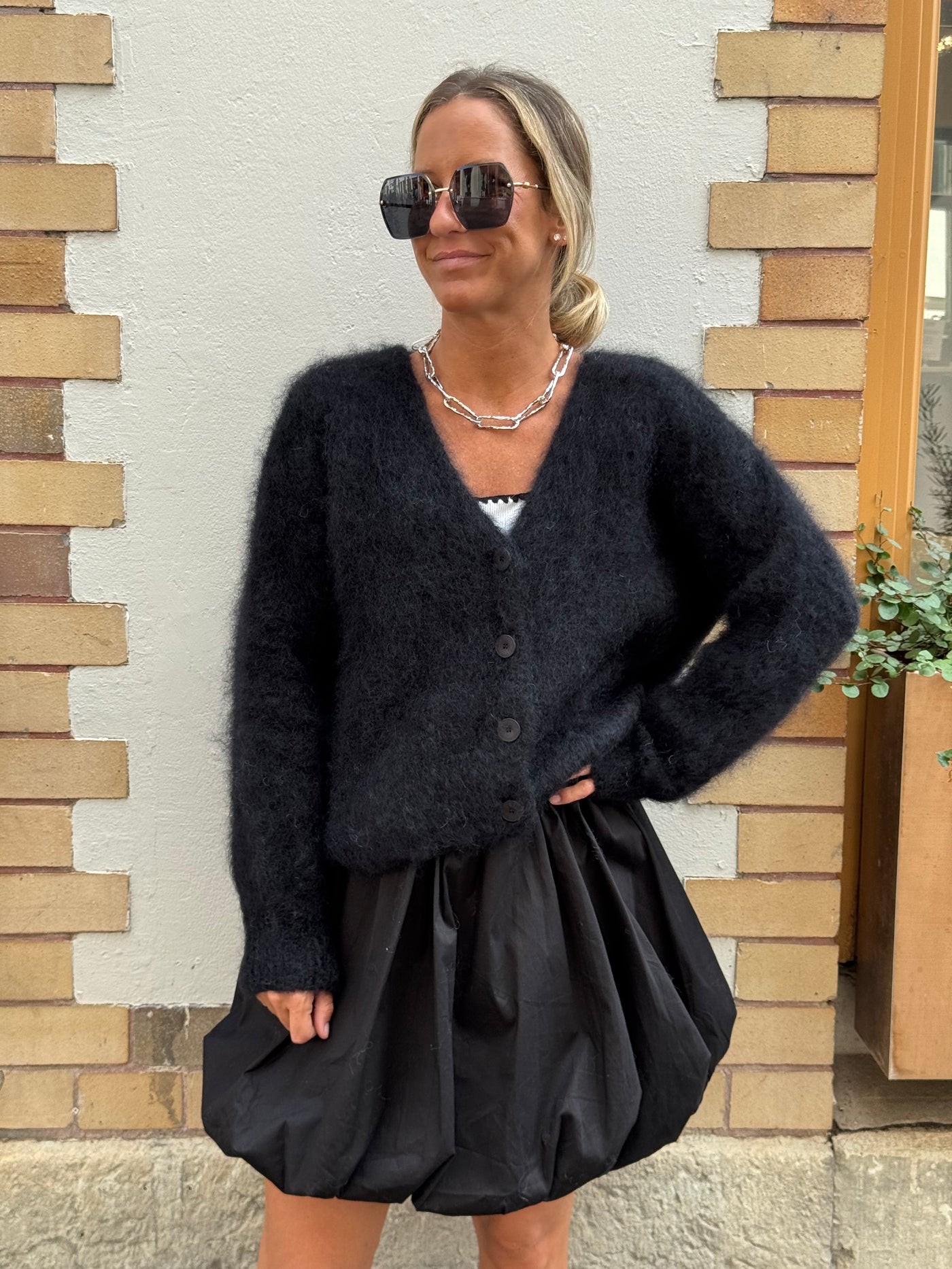 Roro mohair kofta new v hals Black - 23356