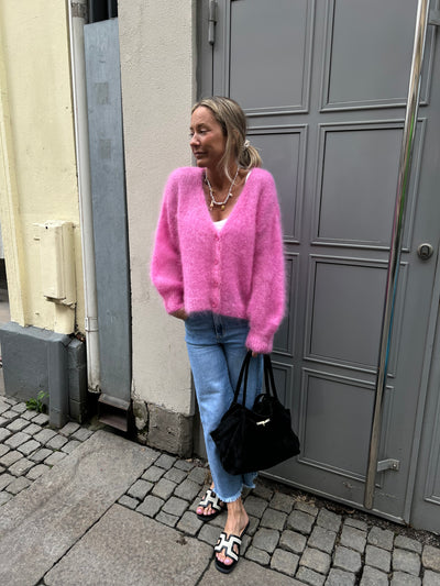 Roro mohair kofta new v hals cerise - 23356