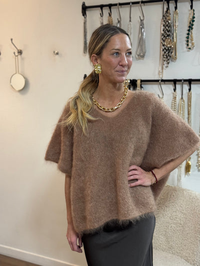 Roro mohair v-ring Camel väst - 23613