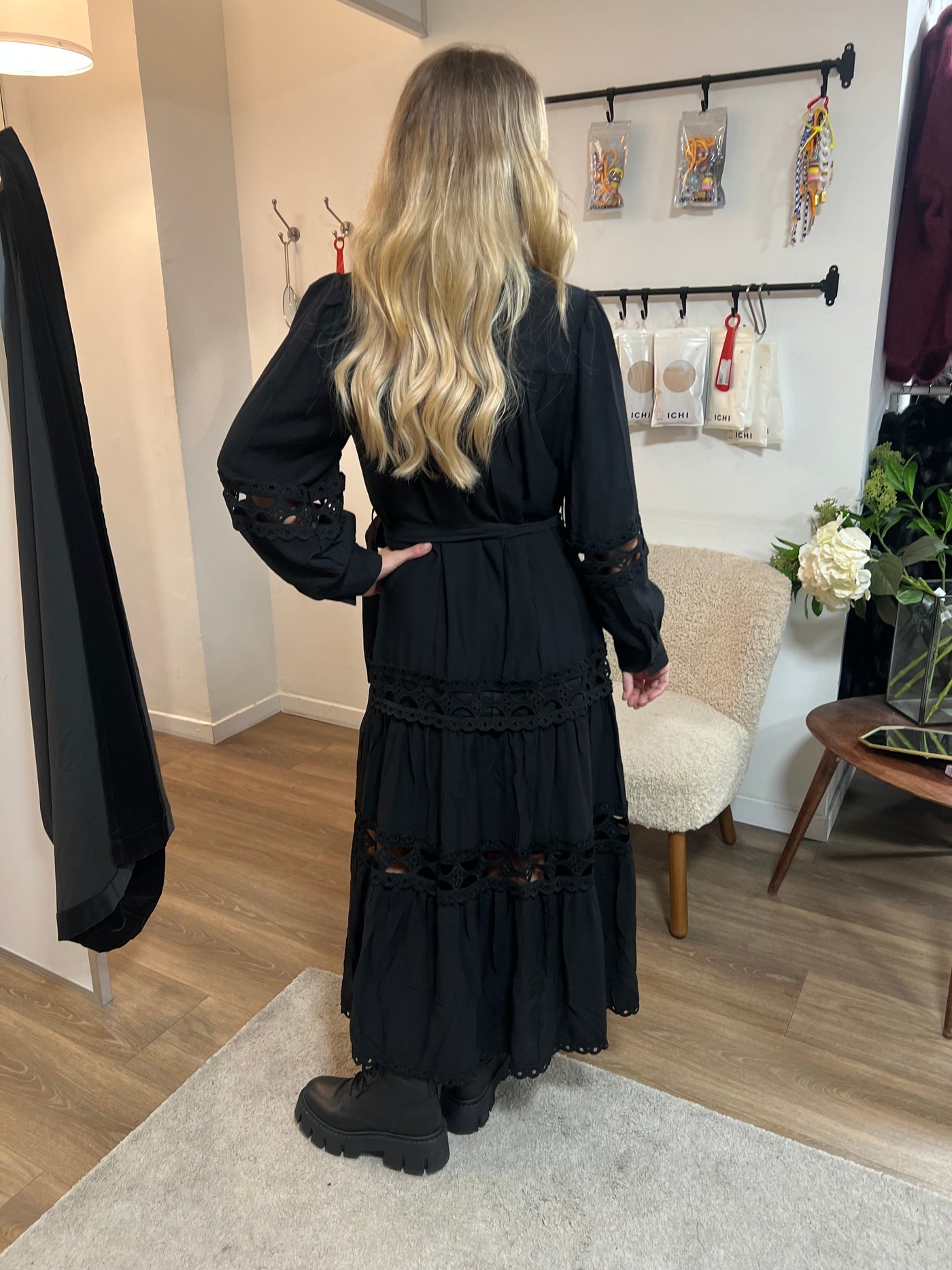 Lace Belt Dress Black - R1598