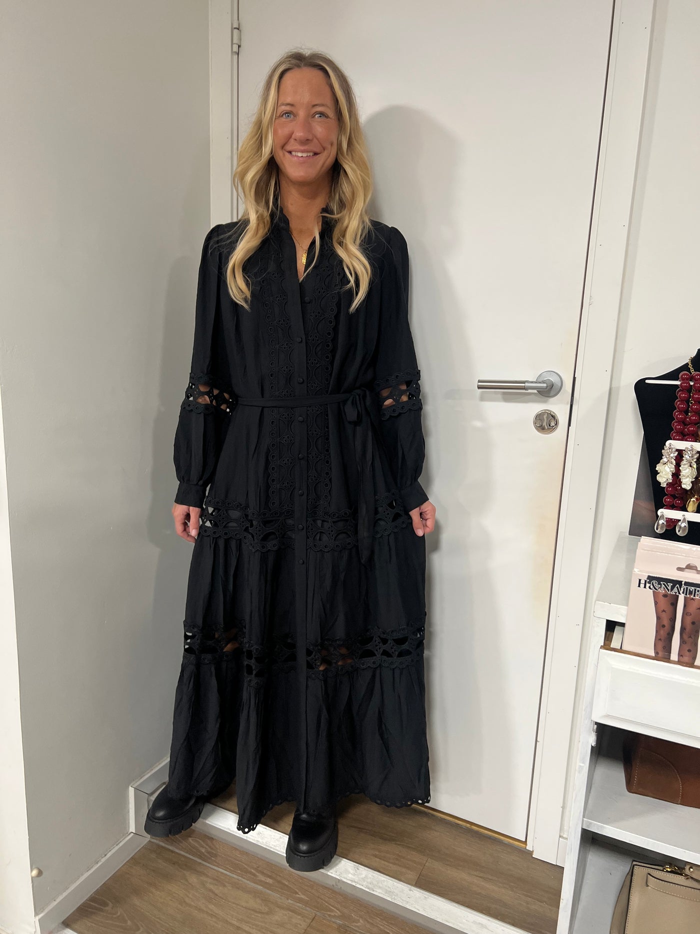 Lace Belt Dress Black - R1598