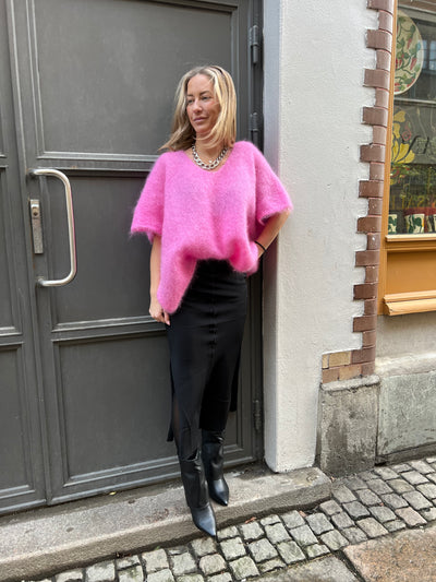Roro mohair v-ring cerise väst - 23613