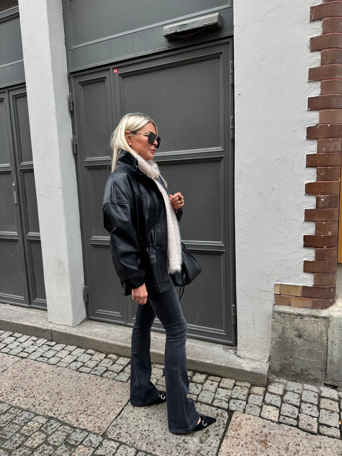 Black leather trench