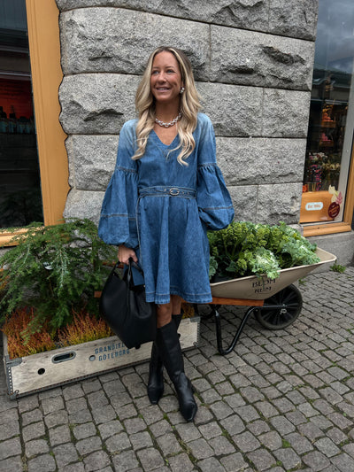 Denim new belt dress