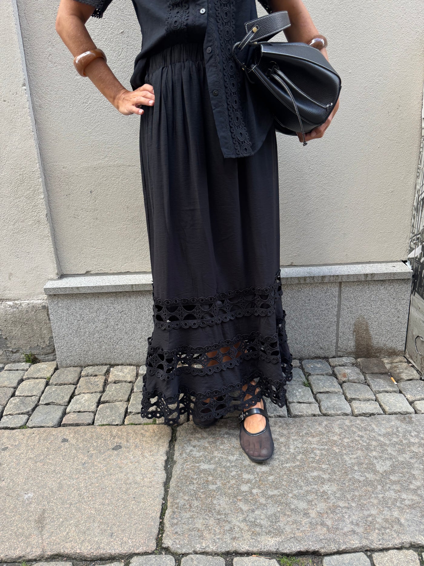 Lace long skirt Black 7521