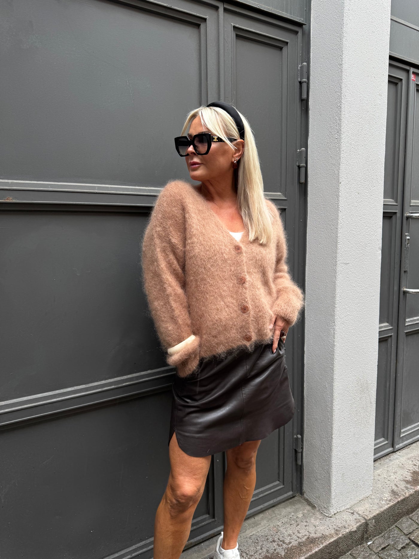Roro mohair kofta new v hals Camel - 23356