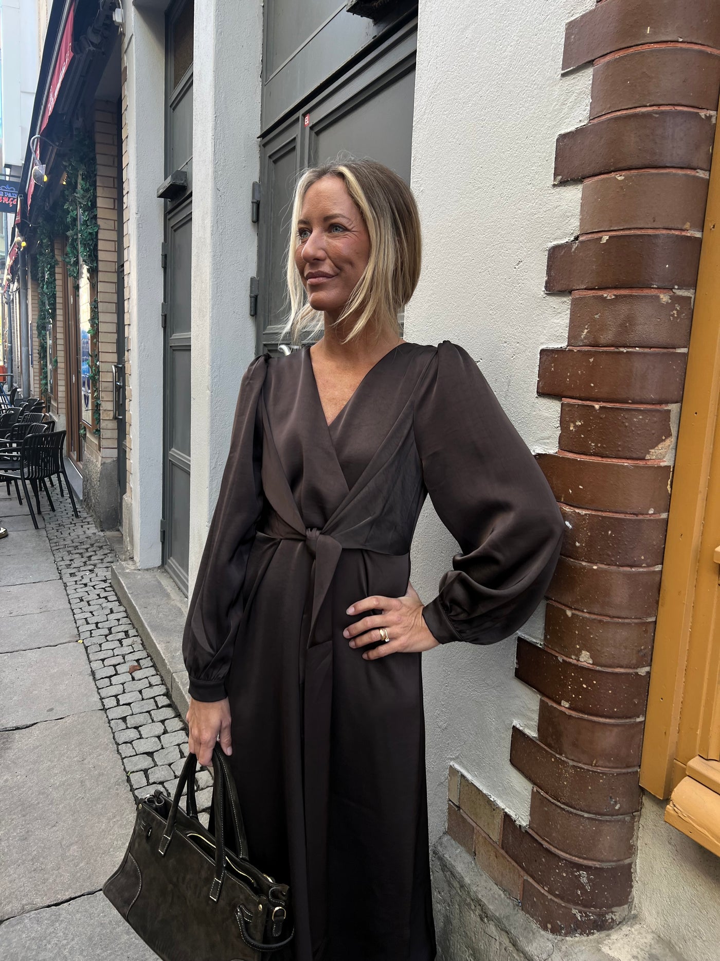 Rimini heavy sateen dress dark brown