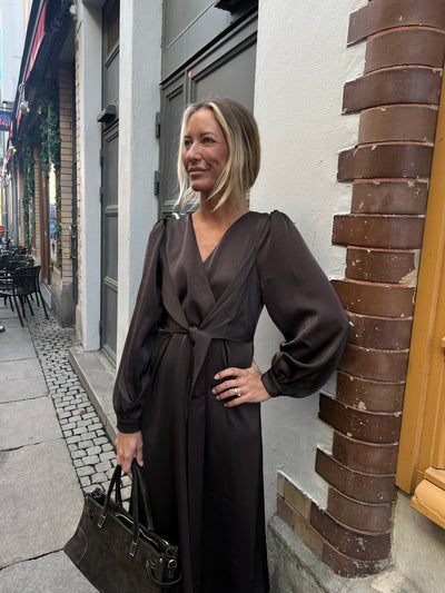 Rimini heavy sateen dress dark brown