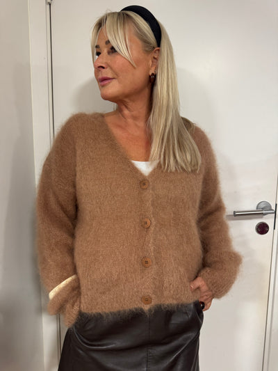 Roro mohair kofta new v hals Camel - 23356