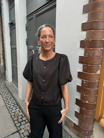 AISA DULL SATIN BLOUSE BROWN