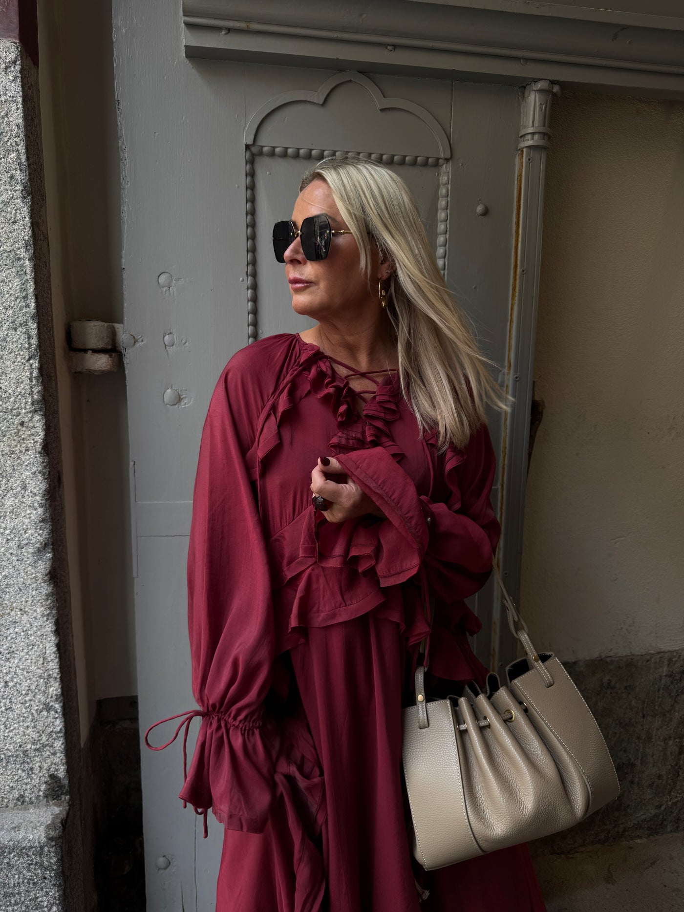 CMNORMA - LONG DRESS WITH RUFFLES IN RED