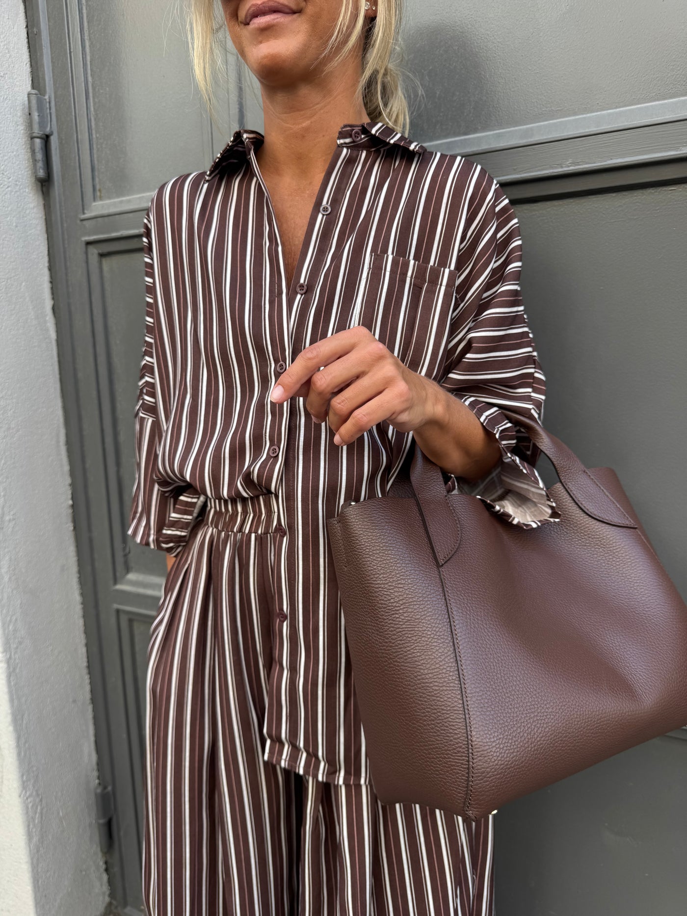 OVERISIZE STRIPE SET BROWN