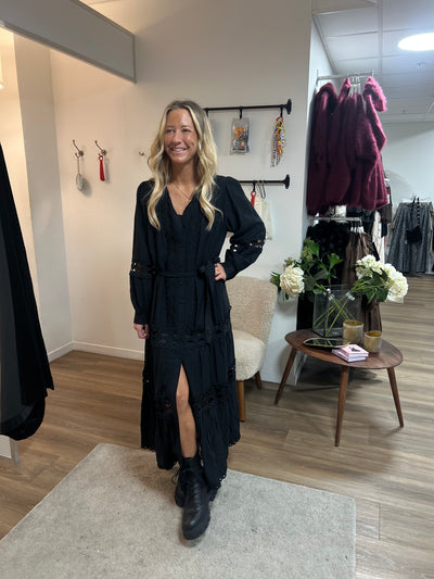 Lace Belt Dress Black - R1598