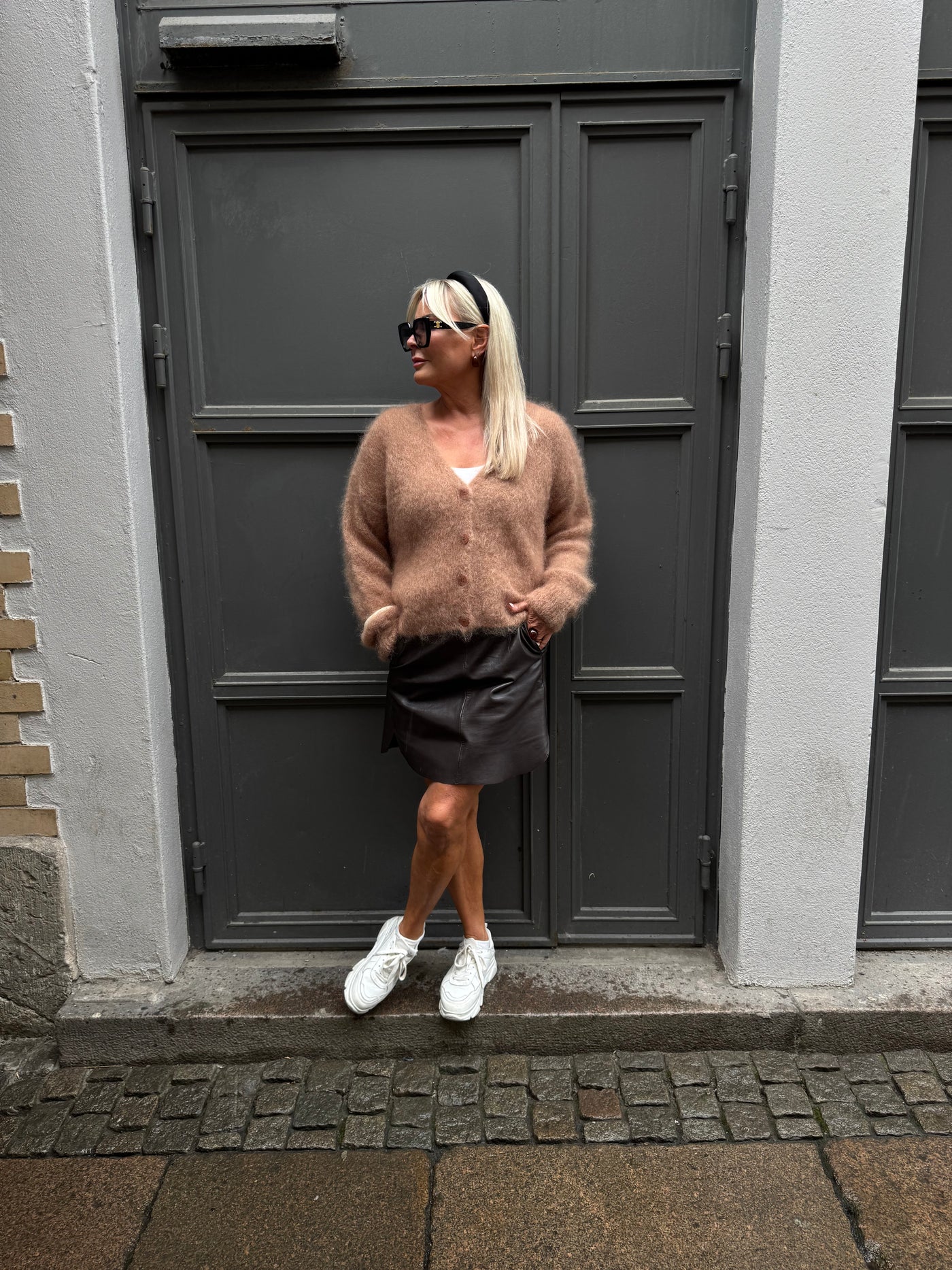 Roro mohair kofta new v hals Camel - 23356