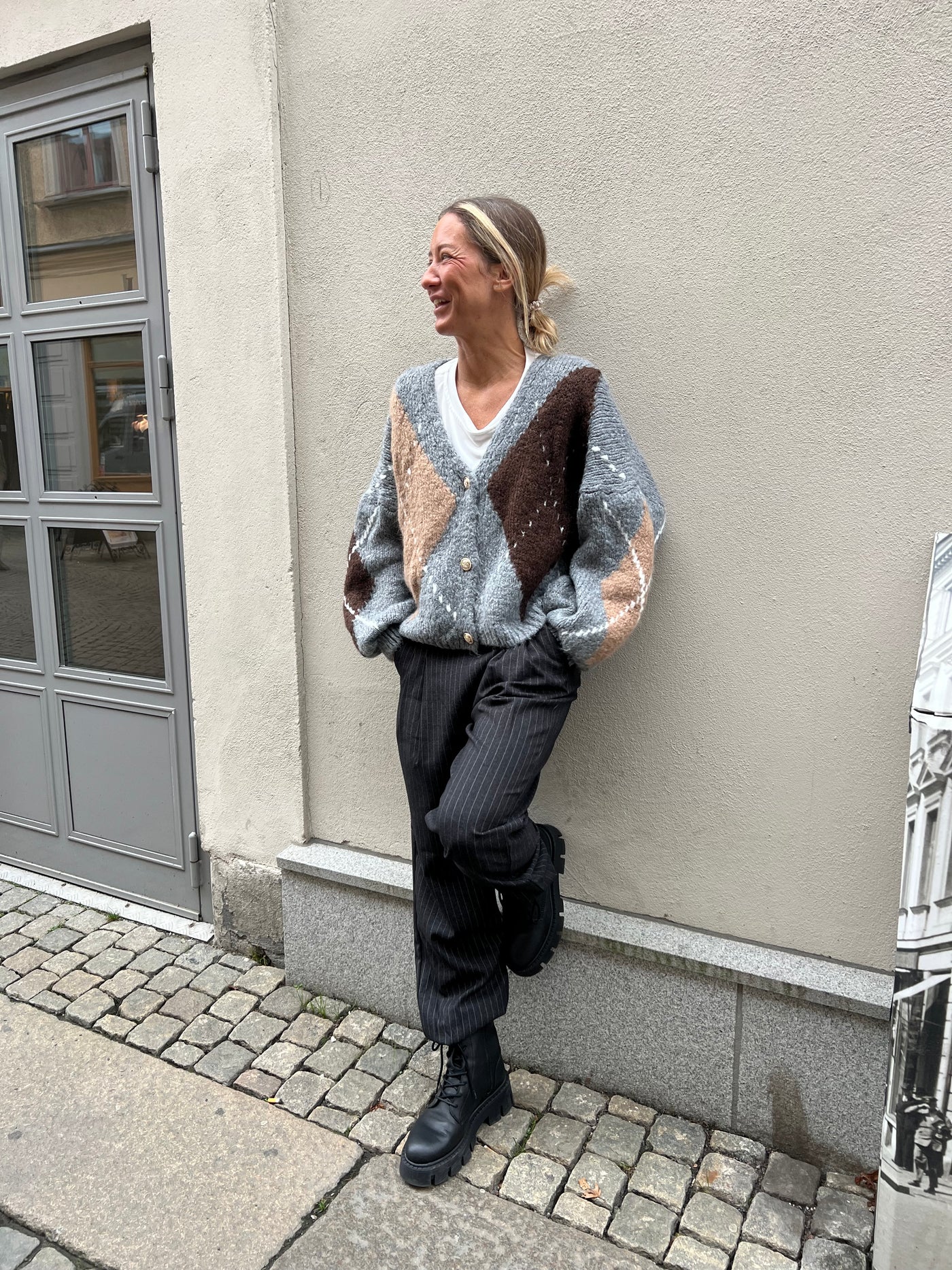 Pollini check cardigan grey 31173