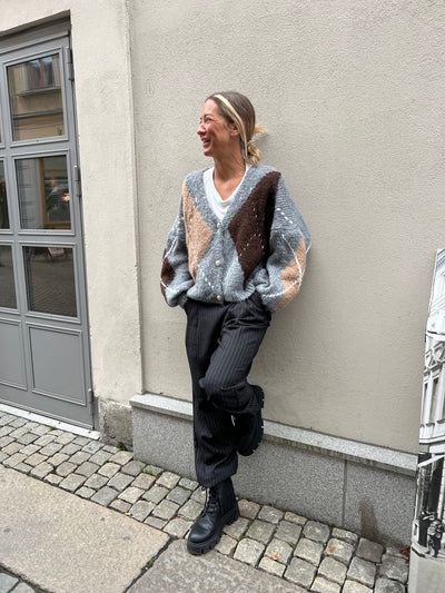 Pollini check cardigan grey 31173