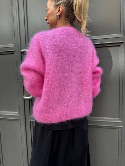 Roro mohair kofta med knappar cerise