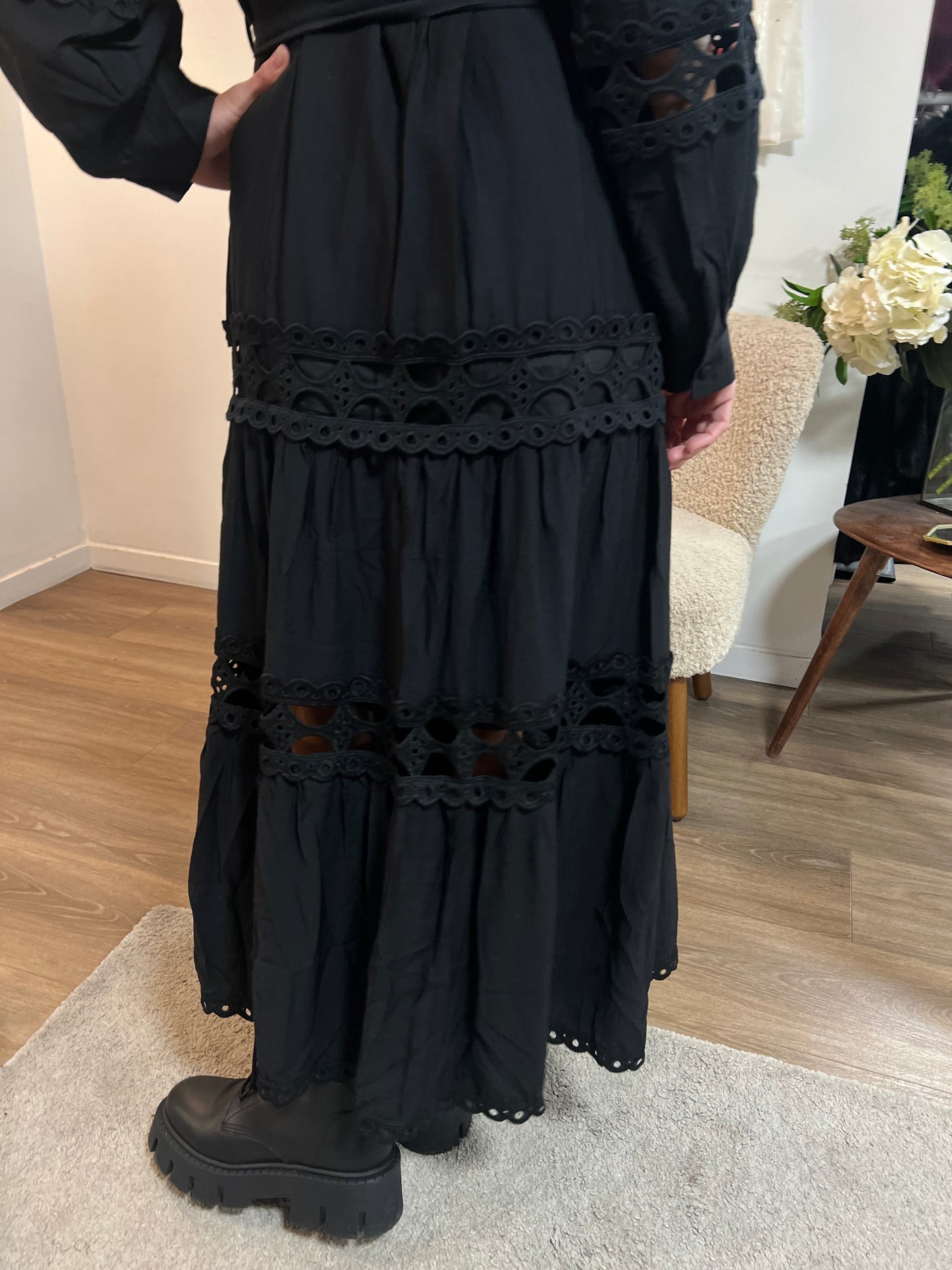 Lace Belt Dress Black - R1598