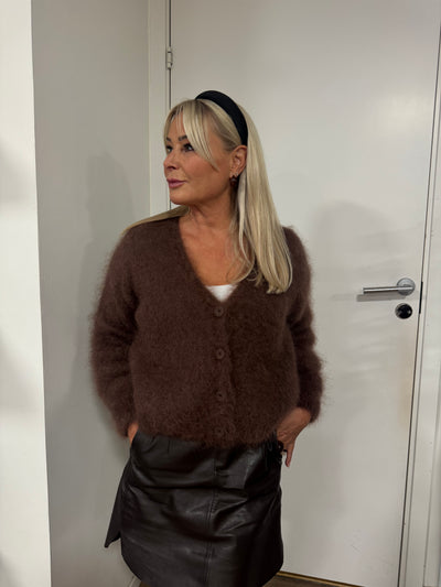 Roro mohair kofta new v hals Brown - 23356