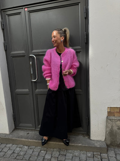 Roro mohair kofta med knappar cerise