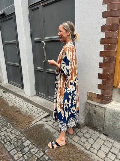 Kaftan dress blue/camel