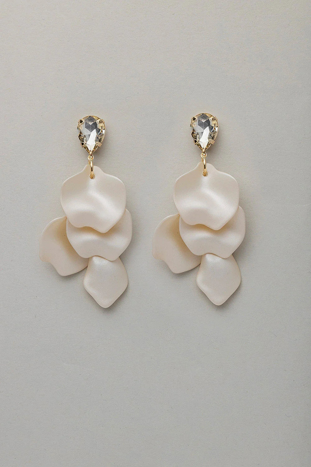 Leaf Earrings 4 leaves Beige cz