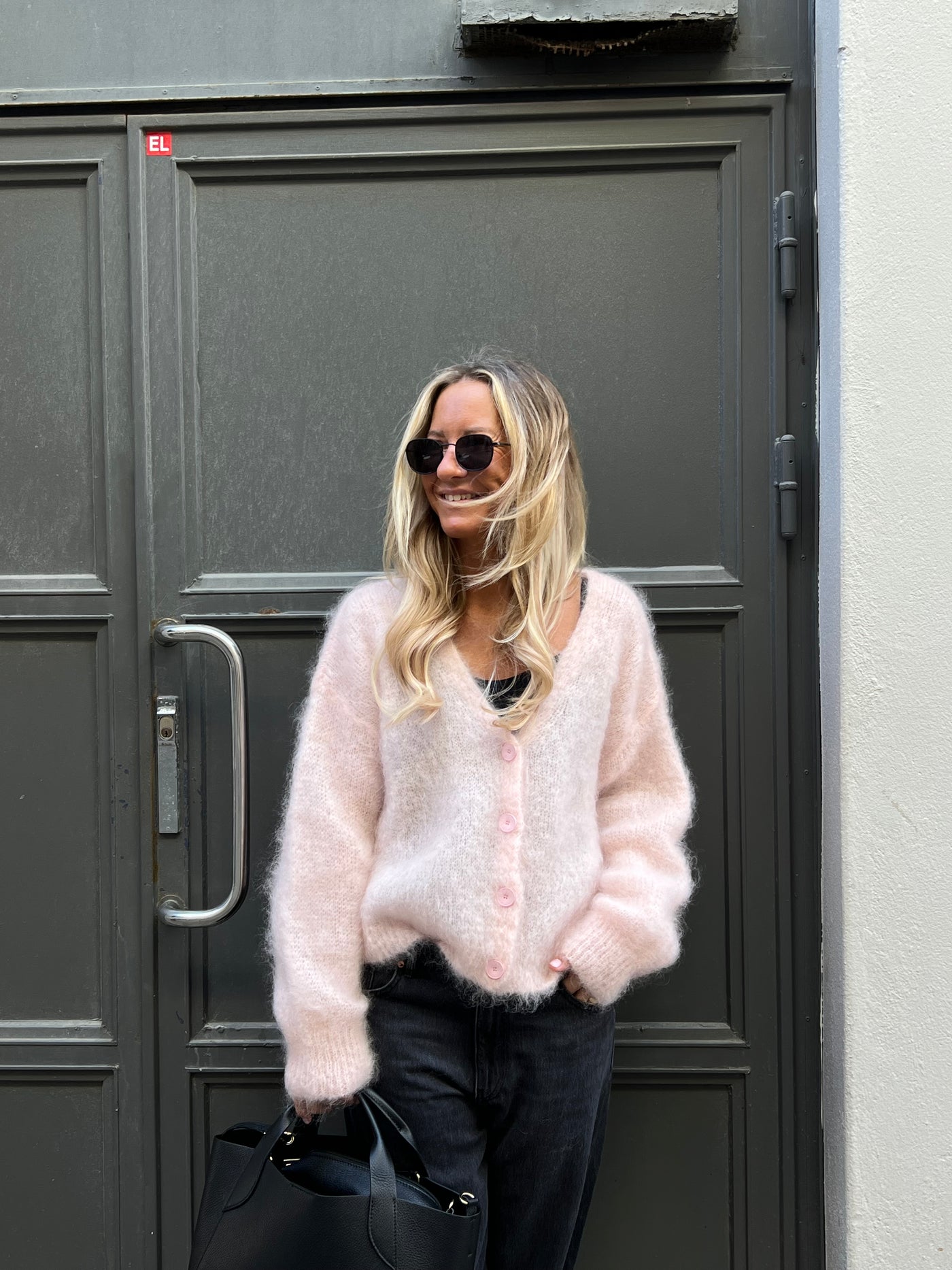 Roro mohair kofta new v hals Light Pink