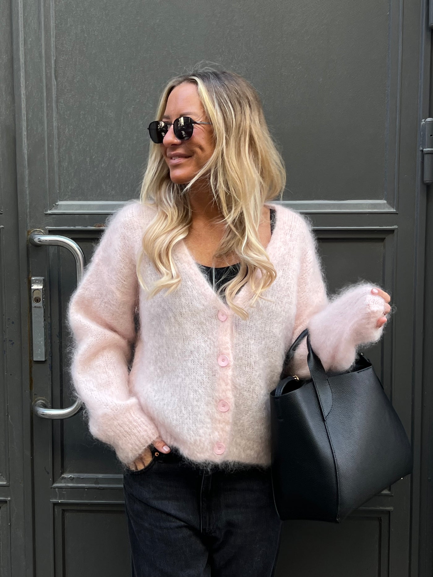 Roro mohair kofta new v hals Light Pink