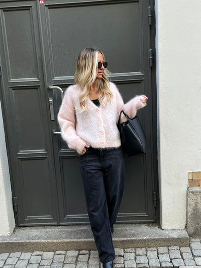 Roro mohair kofta new v hals baby pink 23356