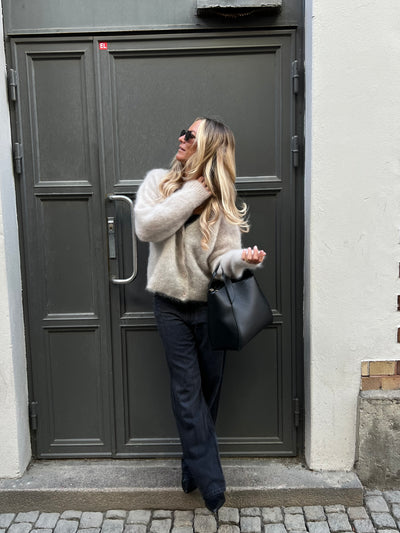 Roro mohair kofta new v hals beige - 23356